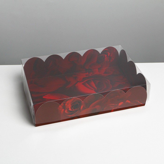 Коробка для печенья, кондитерская упаковка с PVC крышкой, «Розы», 20 х 30 х 8 см - Фото 1
