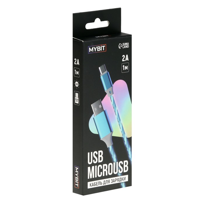 Кабель MYBIT, microUSB - USB, динамическая LED подсветка, 2 А, 1 м, только зарядка - фото 51511967