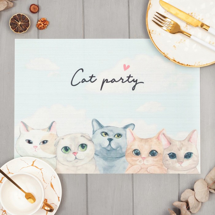 Салфетка на стол Доляна "Cat party" ПВХ 40*29см - фото 1907338402