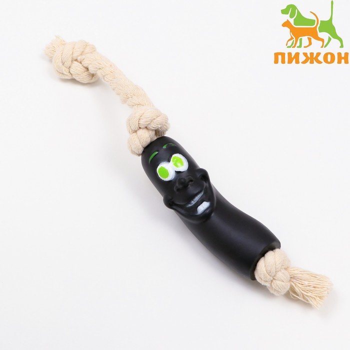 Игрушка "Обугленная сосиска на верёвке" для собак, 14 см, чёрная - Фото 1