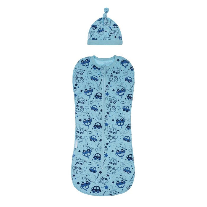 Комплект: пеленка-кокон и чепчик для мальчика, рост 56-62 см, цвет голубой