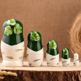 

Матрёшка «Берёзка», зеленый платок, 5 кукольная, 10 см