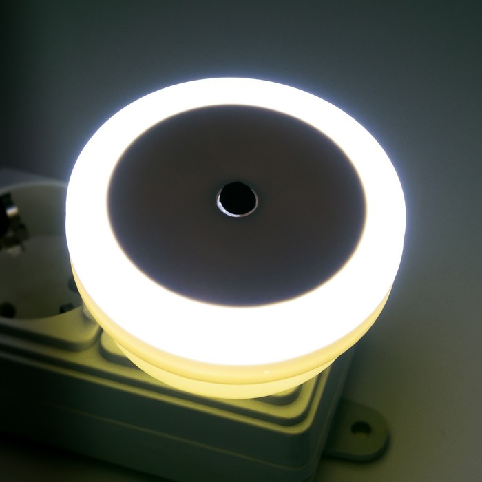 Ночник "Круг" LED реагирует на темноту, белый 6,5х6,5х5 см RISALUX - фото 1905891037