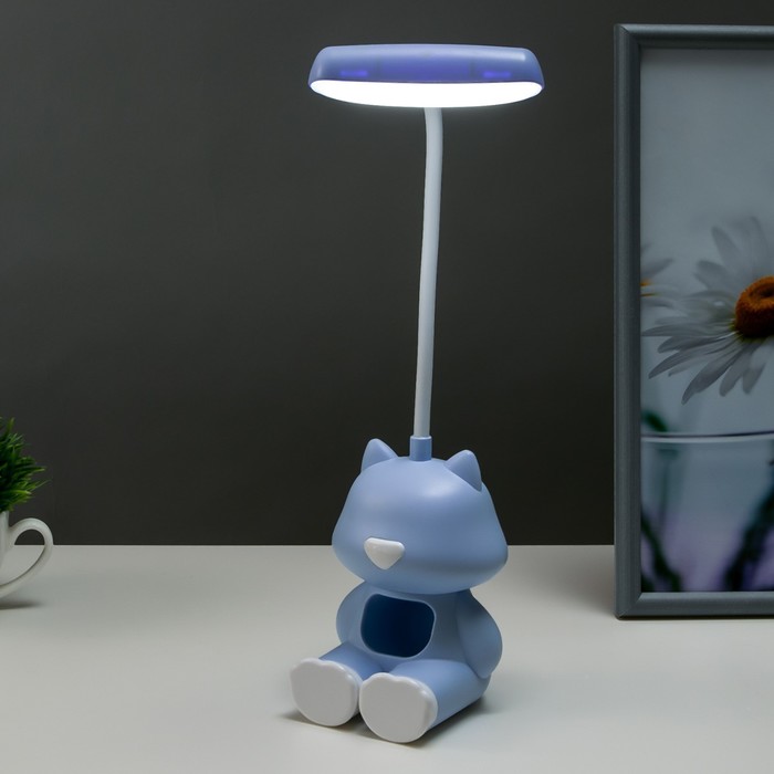 Настольная лампа "Котенок" LED 2 Вт USB АКБ синий 8х8,5х28 см RISALUX - фото 1907338805