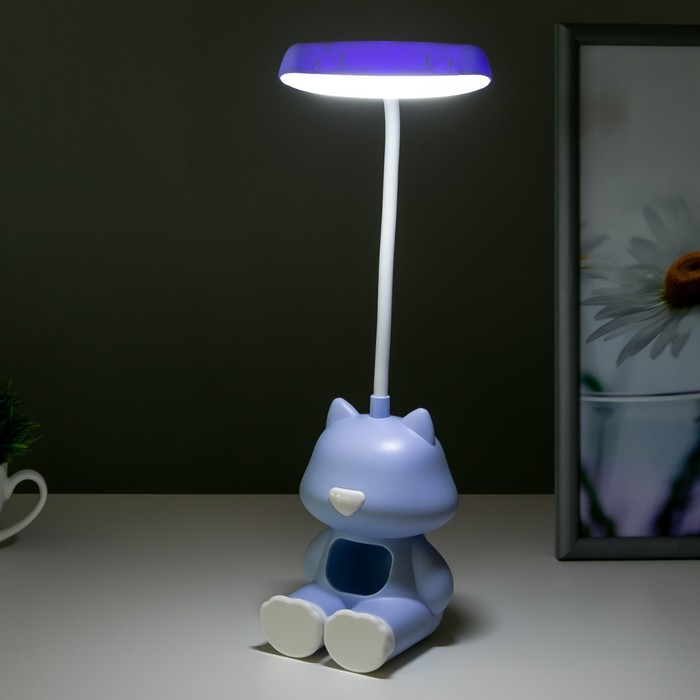 Настольная лампа "Котенок" LED 2 Вт USB АКБ синий 8х8,5х28 см RISALUX - фото 1886731647