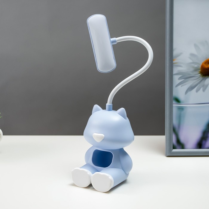 Настольная лампа "Котенок" LED 2 Вт USB АКБ синий 8х8,5х28 см RISALUX - фото 1886731648