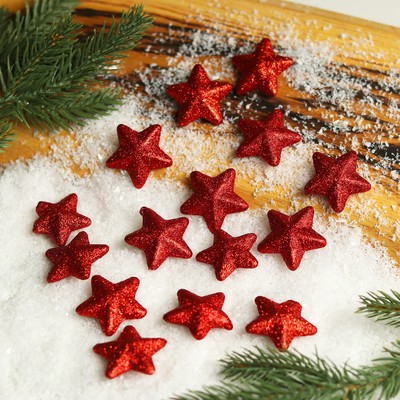 Фигурка для поделок и декора «Звезда», набор 15 шт., размер 1 шт.: 3.5×3.5×2 см, цвет красный