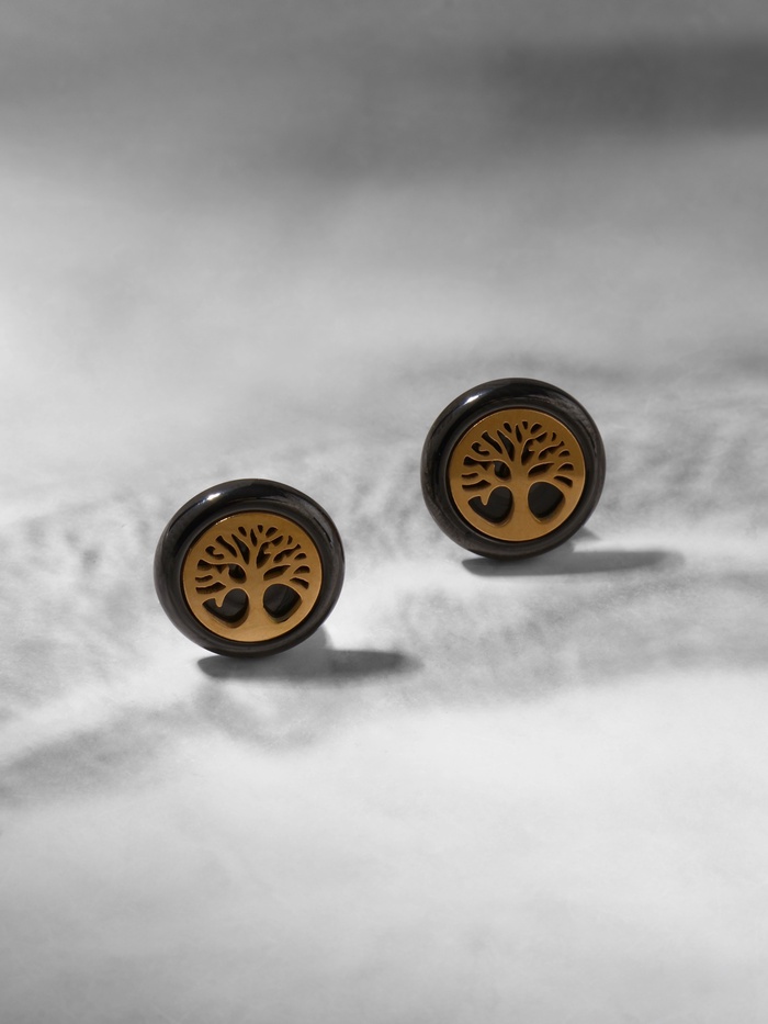 Пусеты керамика «Дерево жизни» цвет чёрный в золоте - Фото 1