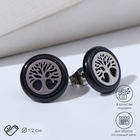 Пусеты керамика «Дерево жизни» цвет чёрный в серебре - Фото 1