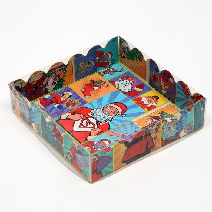 Коробочка для печенья "Pop-art новогодние супергерои", 12 х 12 х 3 см, 1 шт. - Фото 1