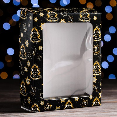 Коробка подарочная, крышка-дно, с окном "Праздничное волшебство", 18 х 15 х 5 см, 1 шт.
