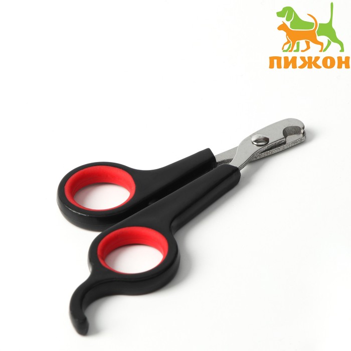 Ножницы-когтерезы с упором для пальца, отверстие 6 мм, чёрные с красным - Фото 1