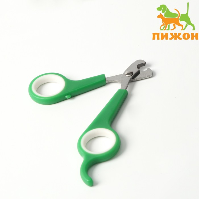 Ножницы-когтерезы с упором для пальца, отверстие 6 мм, зелёные с белым - Фото 1