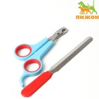 Набор по уходу за когтями: ножницы-когтерезы (отверстие 6 мм) и пилка, сине-красный - фото 17012320