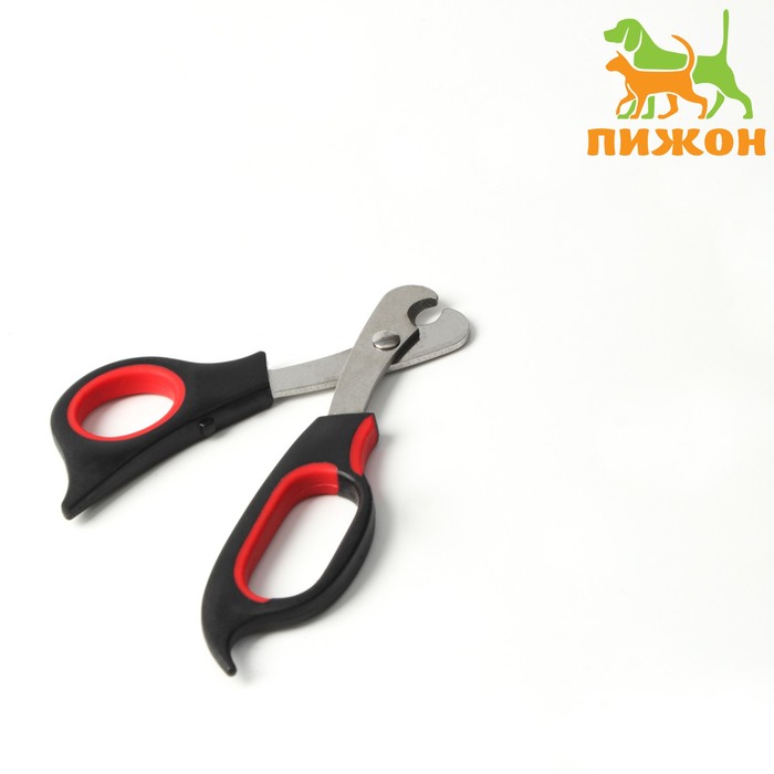 Ножницы-когтерезы средние с упором для пальца, чёрные с красным - Фото 1