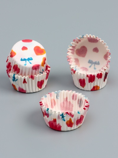 Форма для выпечки кексов бумажная UPAK LAND «Сердца», 3.5×2 см, одноразовая, белая