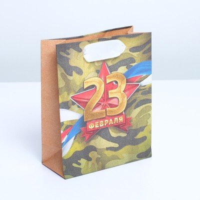 Пакет подарочный крафтовый, упаковка, «Красная звезда», 12 х 15 х 5,5 см