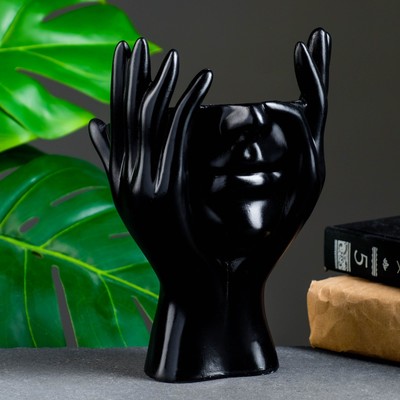 Декоративное кашпо для цветов «Мечты в руках», 380 мл, 20.5×13.5×13 см, гипс, чёрное