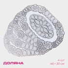 Салфетки сервировочные на стол Доляна «Листья», ажурные, 46×30 см, 4 шт., ПВХ, серебряные - Фото 1