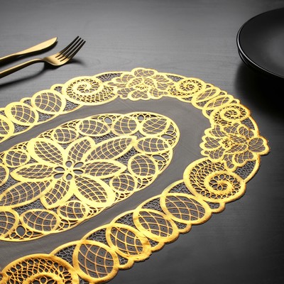 Набор салфеток ажурных для стола Доляна «Восток», 46×30 см, 4 шт, ПВХ, цвет золотой