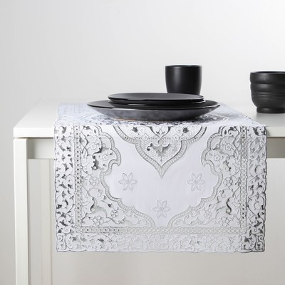 Дорожка на стол «Восток», ажурная, 84×40 см, ПВХ, серебряная