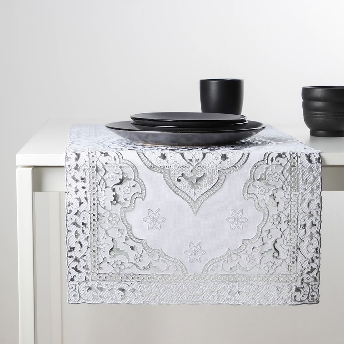 Дорожка на стол «Восток», ажурная, 84×40 см, ПВХ, серебряная - Фото 1