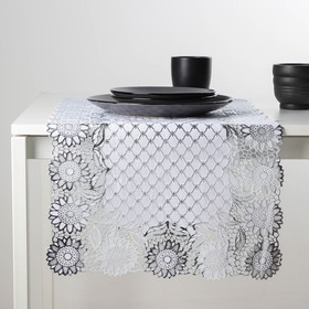 Салфетка ажурная для стола «Букет», 84×40 см, ПВХ, цвет серебро