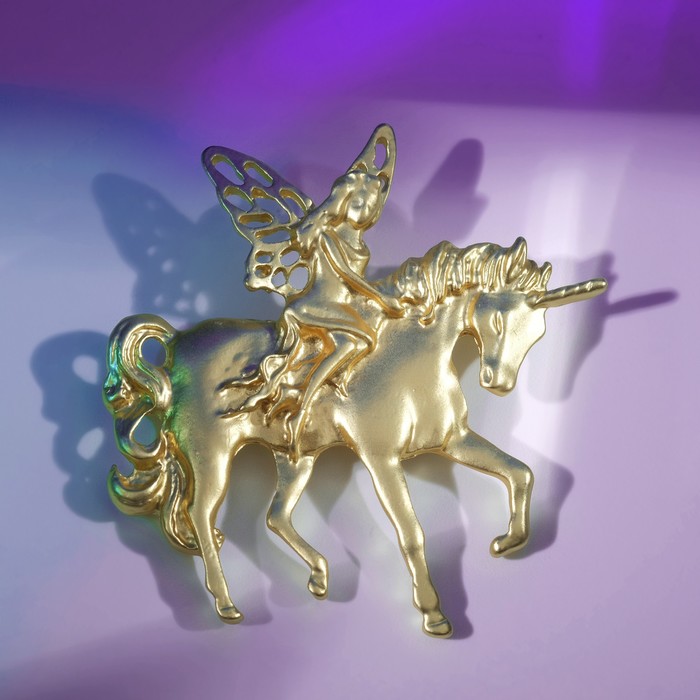 Брошь «Единорог» и фея, цвет матовое золото - Фото 1