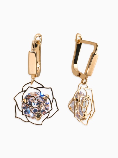 Серьги со стразами «Циркония» роза, белые в золоте