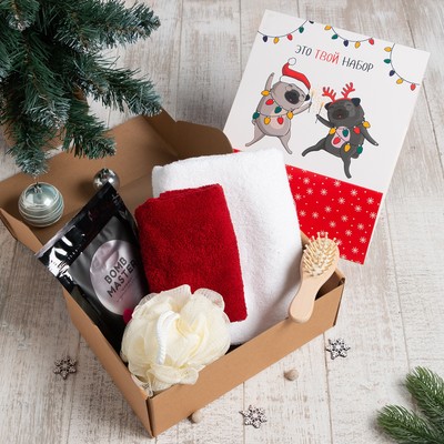 Набор подарочный «Этель. Твой набор», 5 предметов, полотенце 50×90 см, 30×60 см, мочалка, расчёска