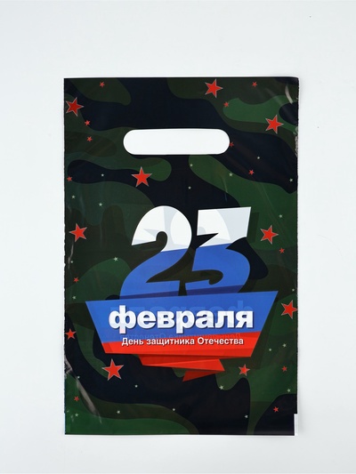 Пакет подарочный «23 февраля», полиэтиленовый, с вырубной ручкой, 20×30 см, 30 мк