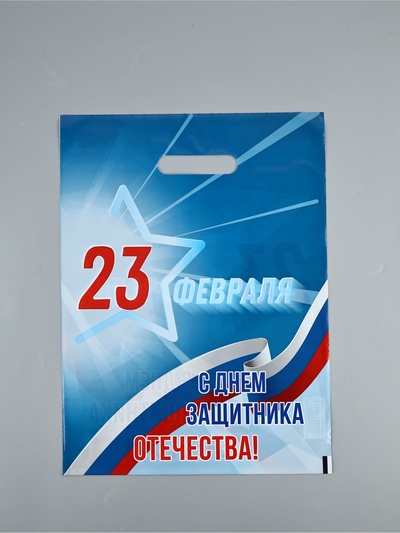 Пакет подарочный «23 февраля», полиэтиленовый с вырубной ручкой, синий, 30×40 см, 50 мк