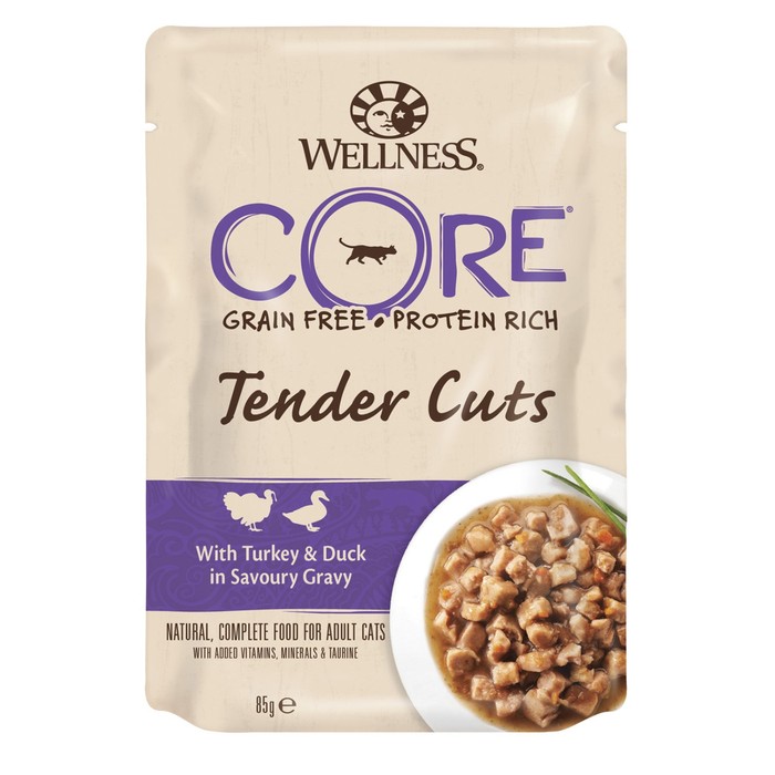 Влажный корм CORE TENDER CUTS для кошек, индейка/утка, нарезка в соусе, пауч, 85 г - Фото 1