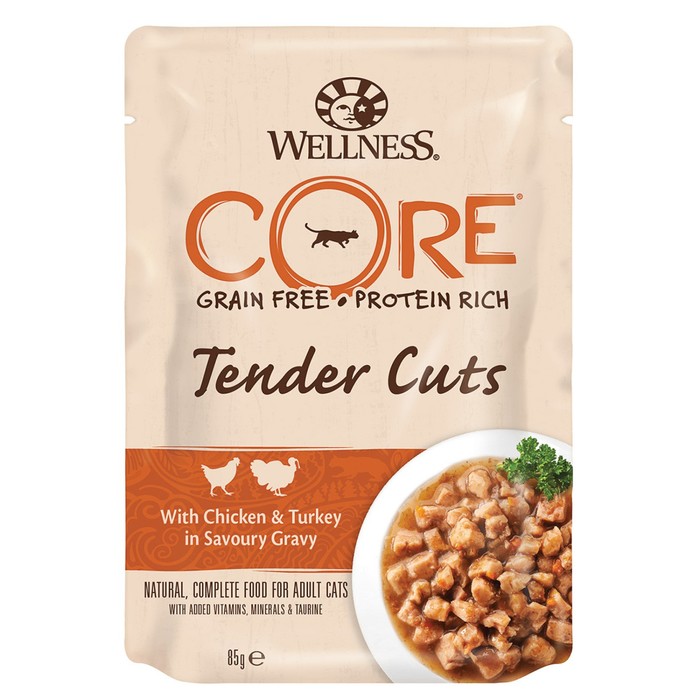Влажный корм CORE TENDER CUTS для кошек, курица/индейка, нарезка в соусе, пауч, 85 г - Фото 1