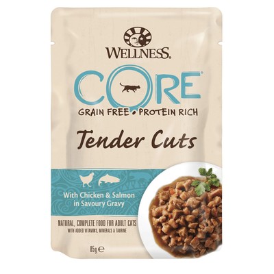 Влажный корм CORE TENDER CUTS для кошек, курица/лосось, нарезка в соусе, пауч, 85 г