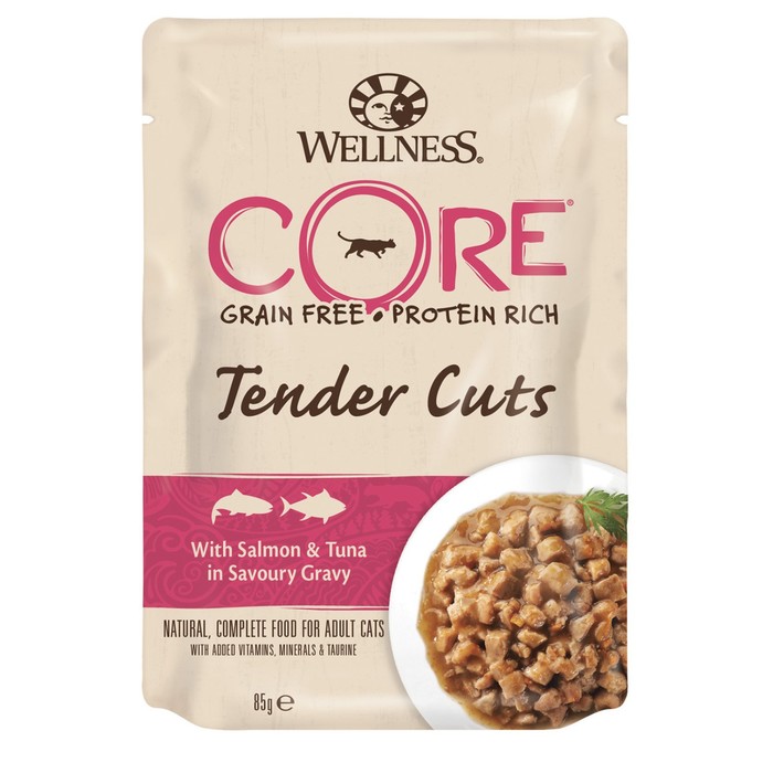 Влажный корм CORE TENDER CUTS для кошек, лосось/тунец, нарезка в соусе, пауч, 85 г - Фото 1