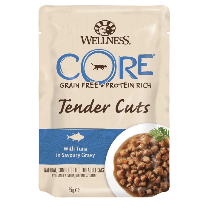 Влажный корм CORE TENDER CUTS для кошек тунец, нарезка в соусе, пауч, 85 г - Фото 1