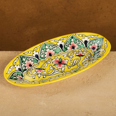 Селёдочница узбекская Риштанская Керамика, 24 см, жёлтая