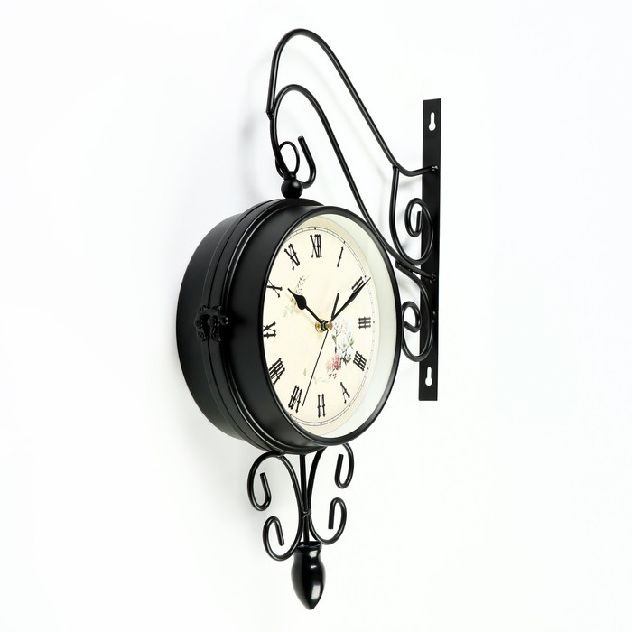 Часы настенные двусторонние, на подвесе "Весенние", плавный ход, d-17 см, 30 х 48 см - фото 1890609326