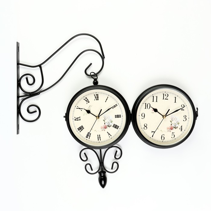 Часы настенные двусторонние, на подвесе "Весенние", плавный ход, d-17 см, 30 х 48 см - фото 1890609327