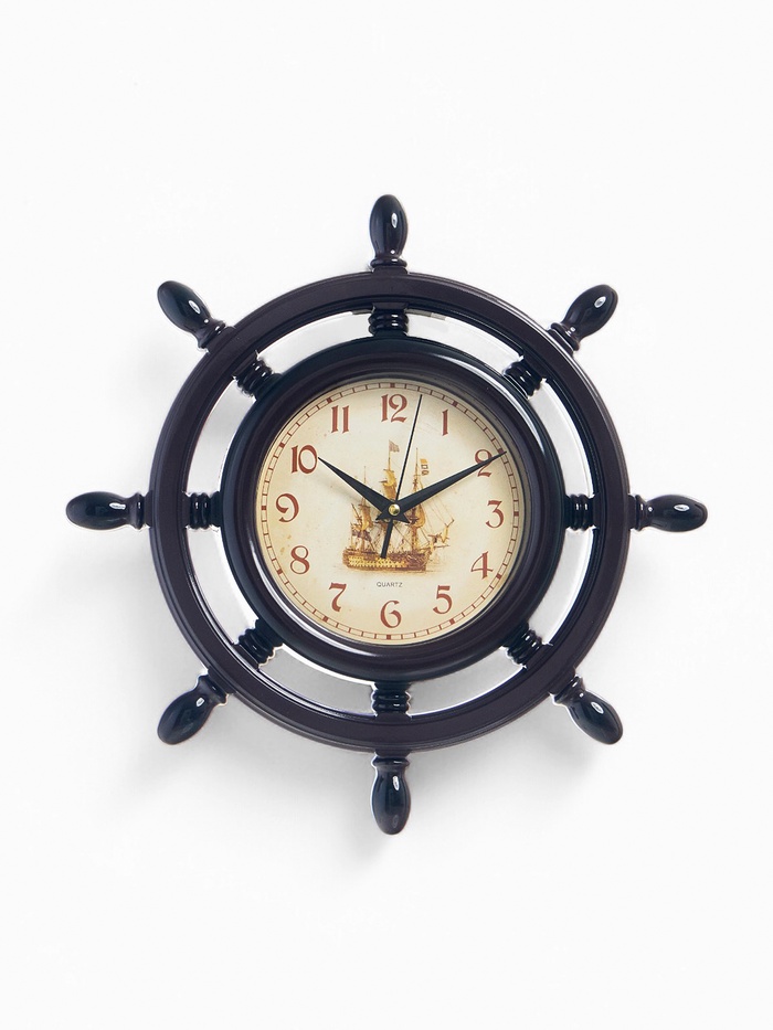 Часы настенные «Штурвал», серия: Море, плавный ход, d=35 см, коричневые - Фото 1