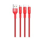 Кабель 3 в 1 Hoco X26, USB - microUSB/Lightning/Type-C, 2 А, 1 м, металл, красный - Фото 2