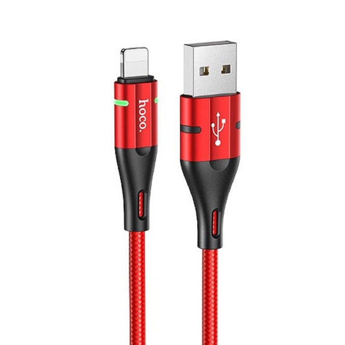 Кабель Hoco U93, USB - Lightning, 2.4 А, 1.2 м, индикатор, красный - фото 51454100