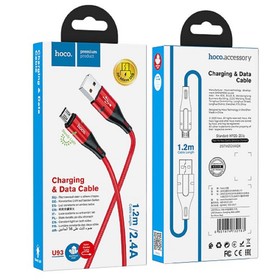 Кабель Hoco U93, USB - microUSB, 2.4 А, 1.2 м, индикатор, красный