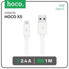 Кабель Hoco X5, USB - Type-C, 2.4 А, 1 м, плоский, белый - фото 318715568