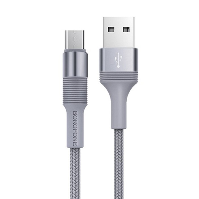 Кабель Borofone BX21, microUSB - USB, 2.4 А, 1 м, тканевая оплётка, серый - фото 51454133