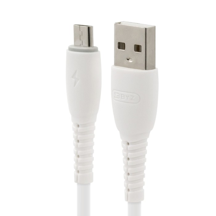 Кабель BYZ BC-026m, USB - microUSB, 5 А, 2 м, белый - Фото 1