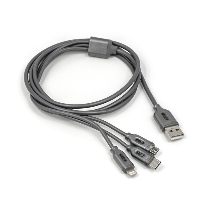 Кабель 3 в 1 BYZ BL-699 , USB - microUSB/Lightning/Type-C, 3.1 А, 1.2 м, серебристый - фото 51454153