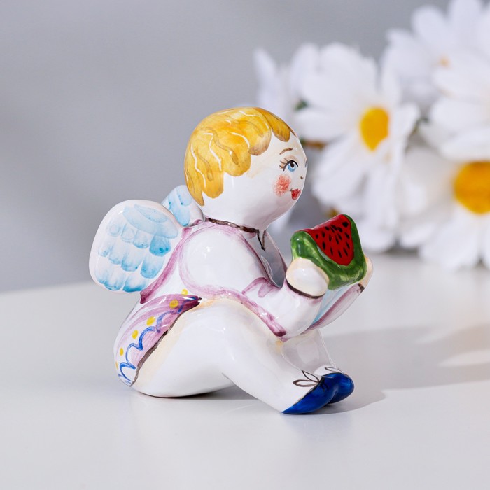 Сувенир "Ангел с арбузом", ярославская майолика, h=6 см - фото 1888214331