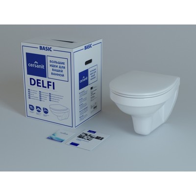 Унитаз подвесной Cersanit DELFI, сиденье термопласт с микролифтом, белый